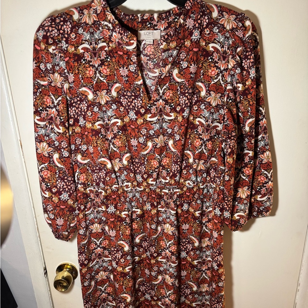 LOFT Multicolor Floral Long Sleeve Dress